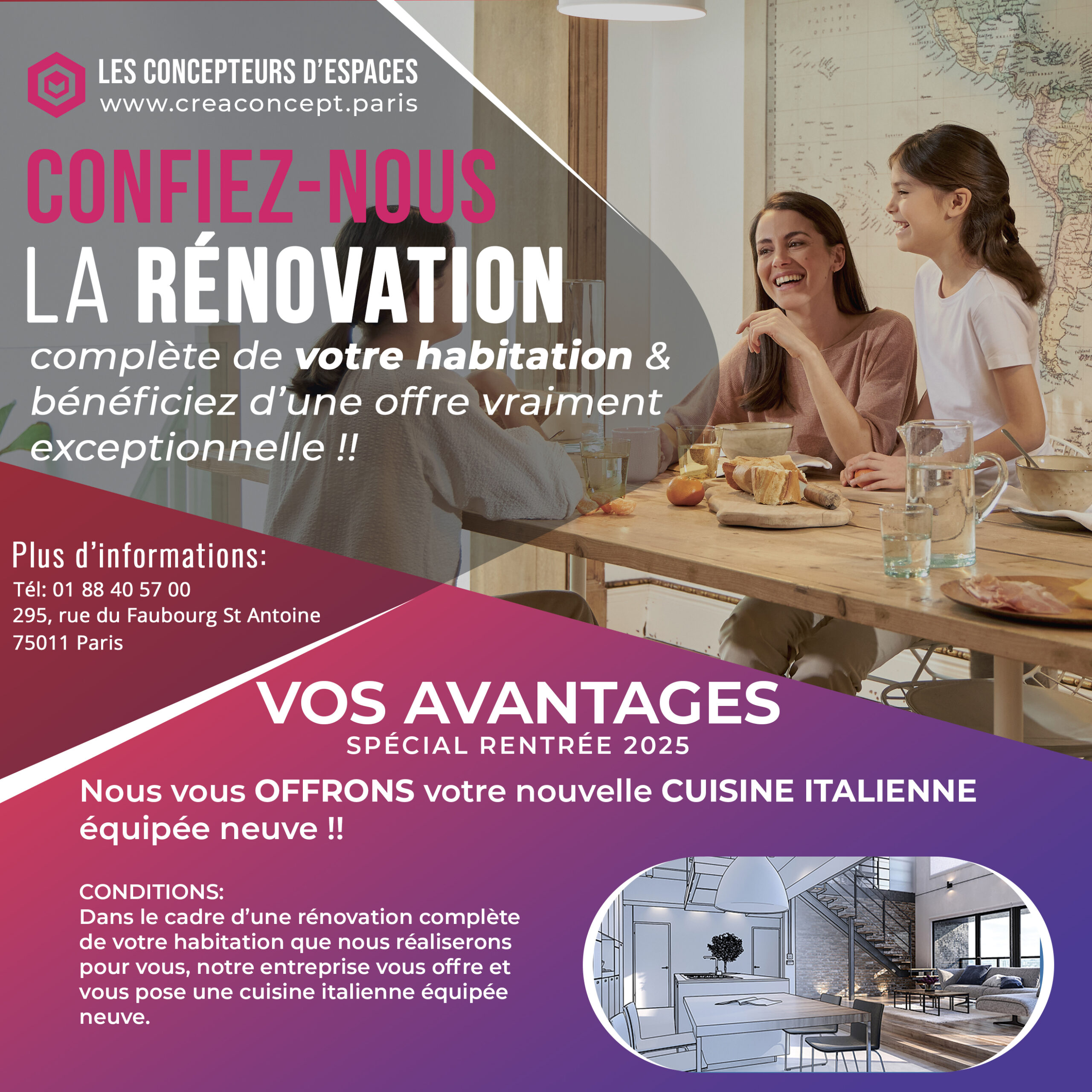 Rénovation immobilière avec cuisine offerte